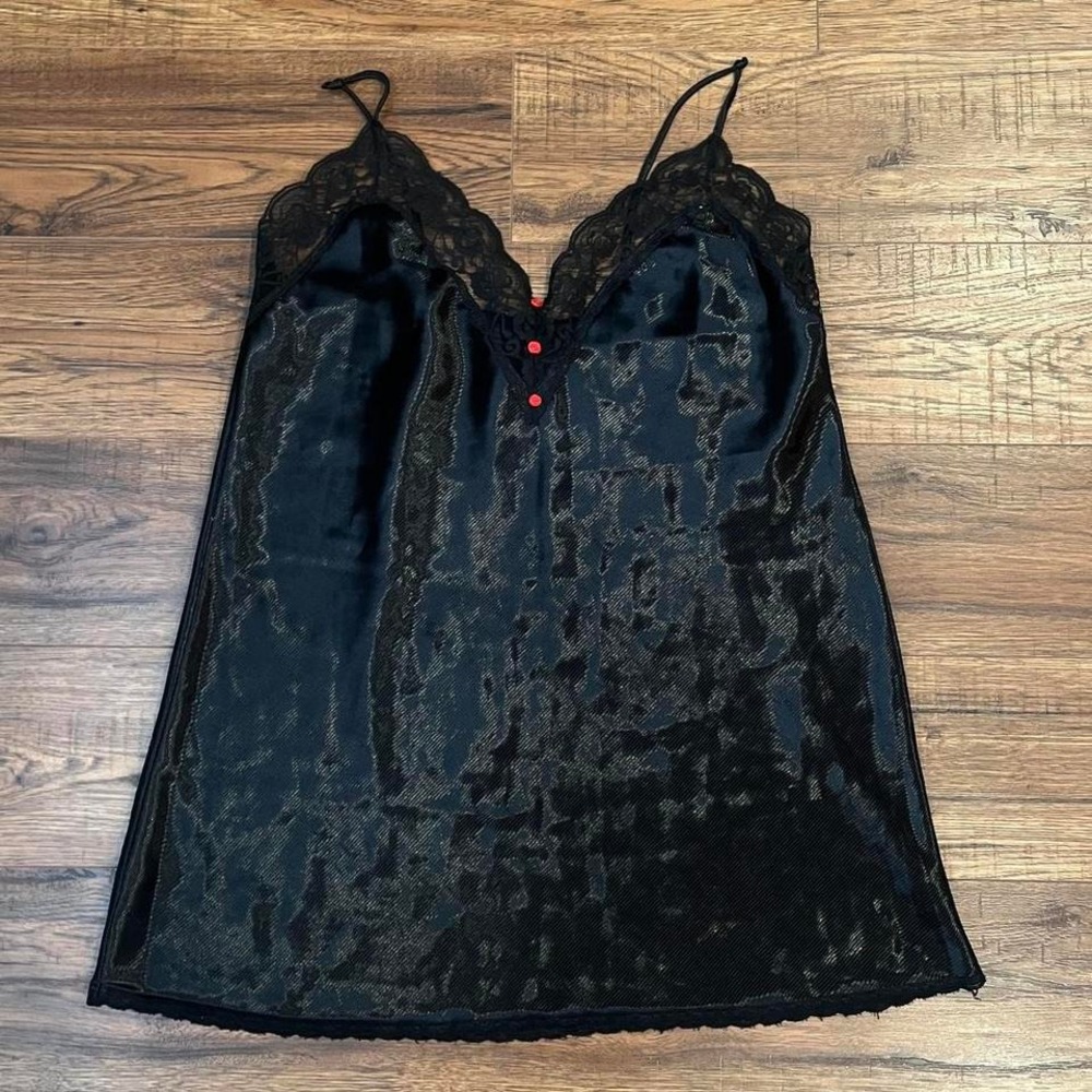 Black Lace Satin Slip Dress Vintage Y2K Red Rose Coquette Goth Fairycore Lace